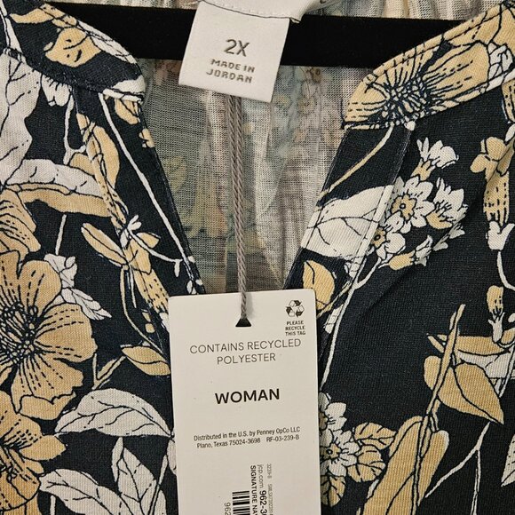 Liz Claiborne 2X Split Crew Neck Sleeveless Blouse NAVY Floral NWT - Picture 5 of 7